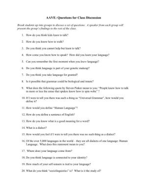AAVE: Questions for Class Discussion