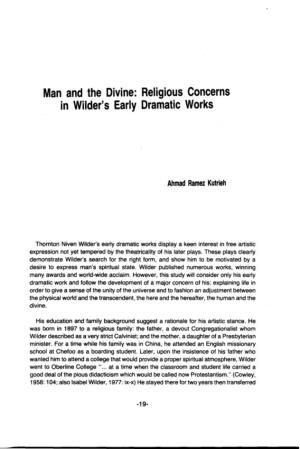 Man and the Divine: Religious Concerns in Wilder's Early Dramatic Works