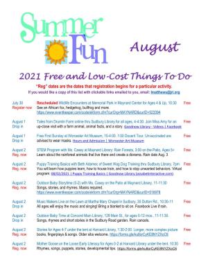 Free & Low Cost Things to Do August 2021