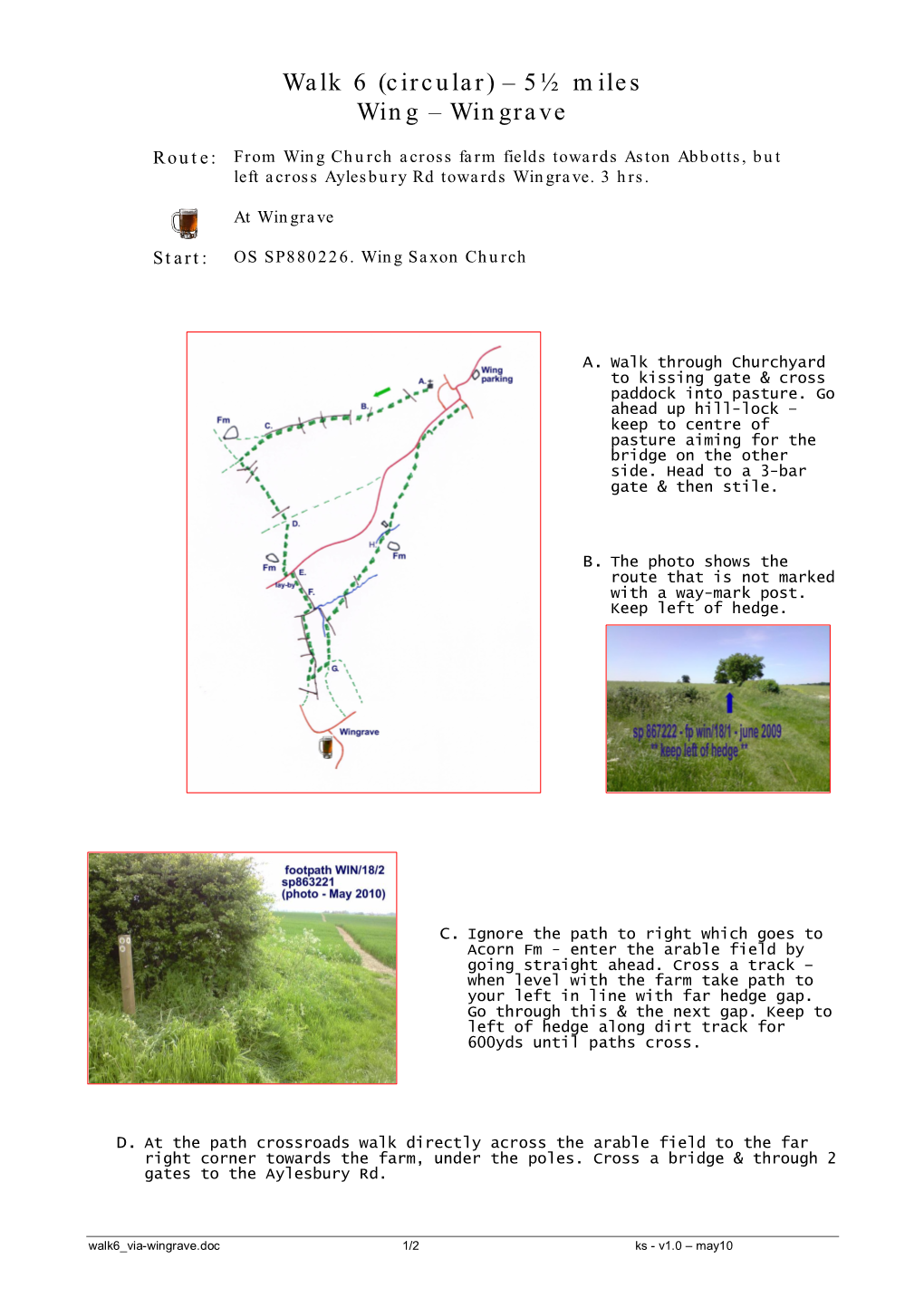 Walk 6 (Circular) – 5½ Miles Wing – Wingrave