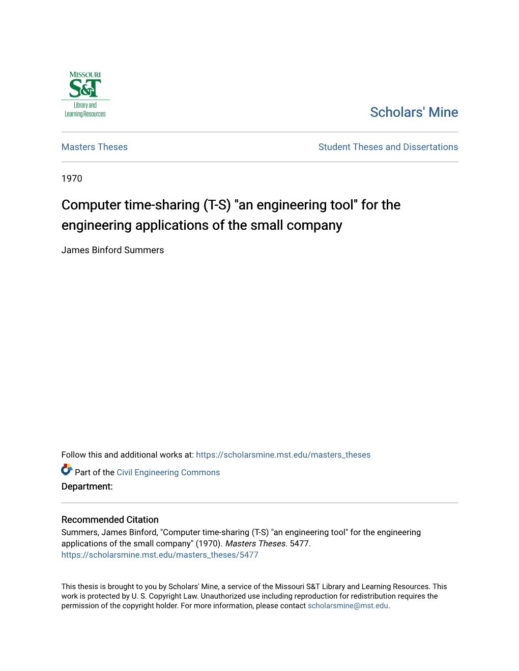 Computer Time-Sharing (T-S) "An Engineering Tool" for the Engineering Applications of the Small Company