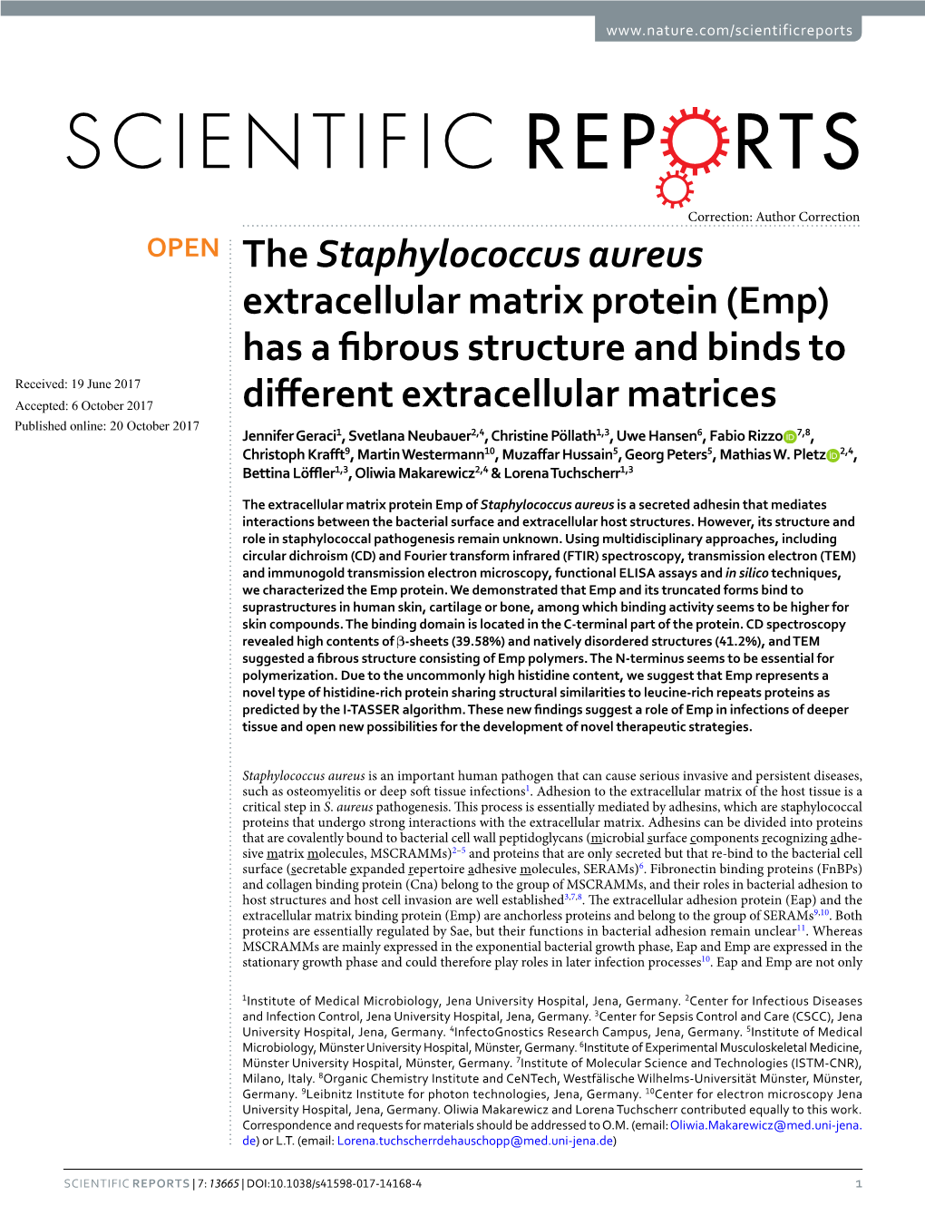 The Staphylococcus Aureus Extracellular Matrix Protein