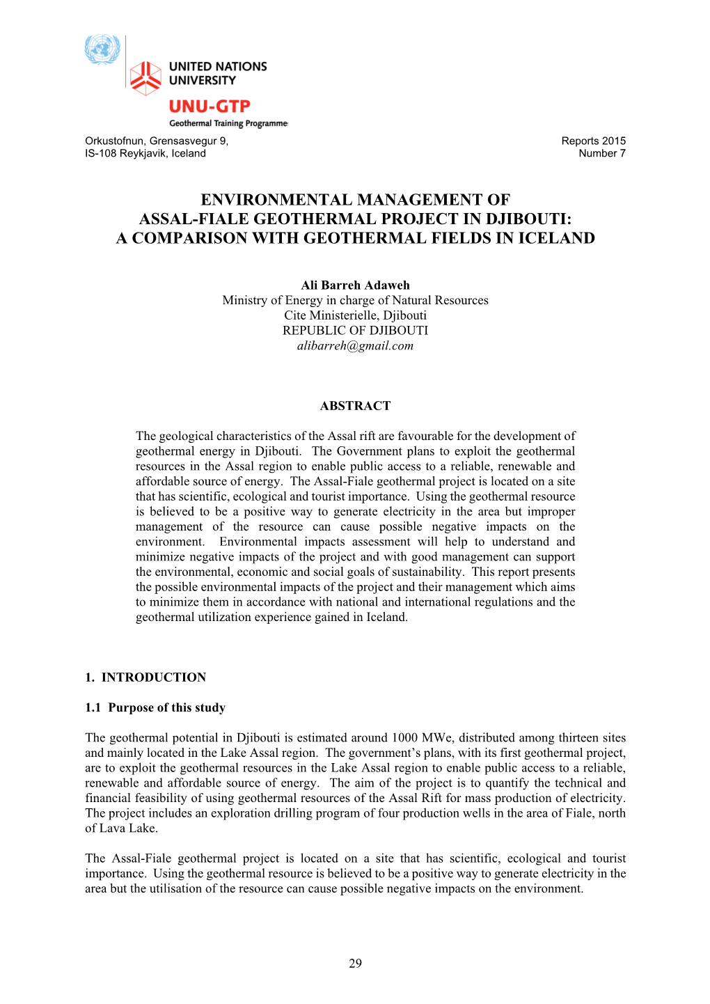 Environmental Management of Assal-Fiale Geothermal Project in Djibouti: a Comparison with Geothermal Fields in Iceland