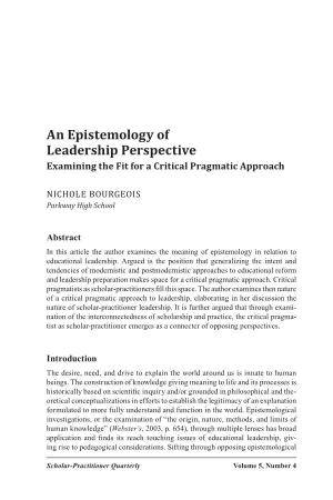 An Epistemology of Leadership Perspective Examining the Fit for a Critical Pragmatic Approach