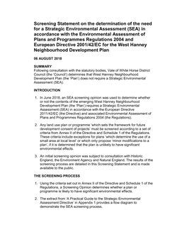 Screening Statement on the Determination of the Need for A