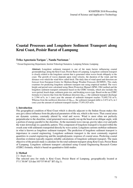 Coastal Processes and Longshore Sediment Transport Along Krui Coast, Pesisir Barat of Lampung