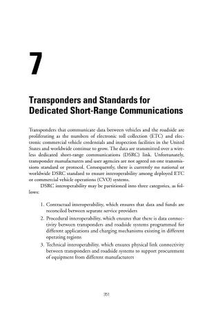 Transponders and Standards for Dedicated Short-Range Communications