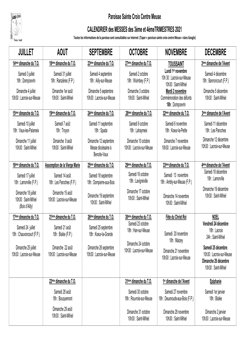 210518-Calendrier Des Messes Juillet-Décembre 2021