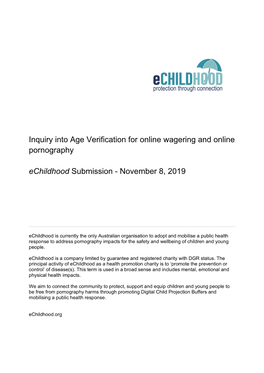 Inquiry Into Age Verification for Online Wagering and Online Pornography