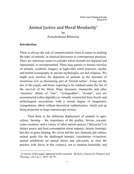 Animal Justice and Moral Mendacity∗ by Purushottama Bilimoria