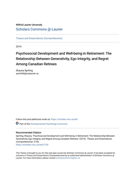 Psychosocial Development and Well-Being in Retirement: the Relationship Between Generativity, Ego Integrity, and Regret Among Canadian Retirees