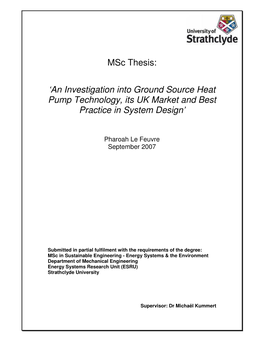 Msc Thesis: 'An Investigation Into Ground Source Heat Pump