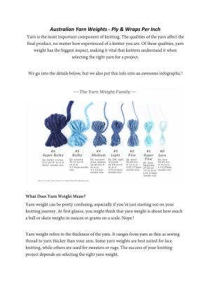 Australian Yarn Weights - Ply & Wraps Per Inch Yarn Is the Most Important Component of Knitting