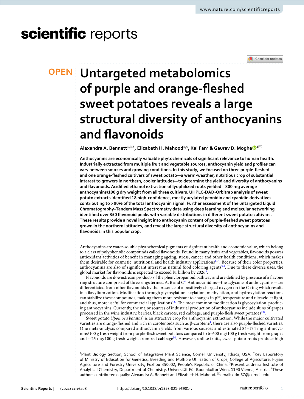 Untargeted Metabolomics of Purple and Orange-Fleshed Sweet Potatoes