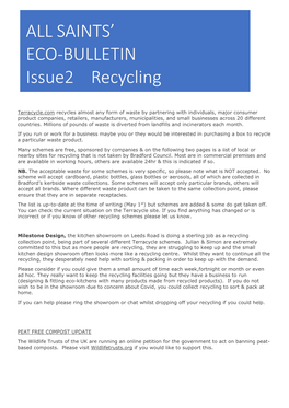 ALL SAINTS' ECO-BULLETIN Issue2 Recycling ALL SAINTS' ECO