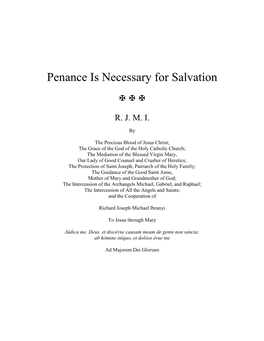 Penance Is Necessary for Salvation   