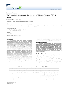 Folk Medicinal Uses of the Plants of Bijnor District (U.P.), India Shalu Chaudhary and A.K