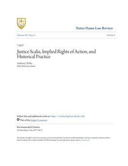 Justice Scalia, Implied Rights of Action, and Historical Practice Anthony J