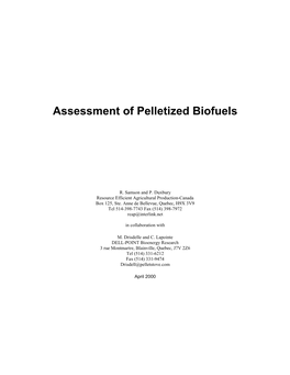 Assessm Ent of Pelletized Biofuels