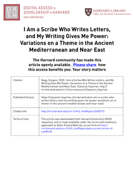 I Am a Scribe Who Writes Letters, and My Writing Gives Me Power: Variations on a Theme in the Ancient Mediterranean and Near East