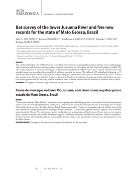 Bat Survey of the Lower Juruena River and Five New Records for the State of Mato Grosso, Brazil