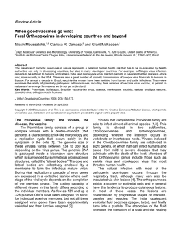 Review Article When Good Vaccines Go Wild: Feral Orthopoxvirus in Developing Countries and Beyond