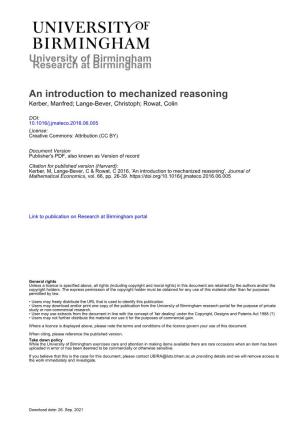 An Introduction to Mechanized Reasoning Kerber, Manfred; Lange-Bever, Christoph; Rowat, Colin