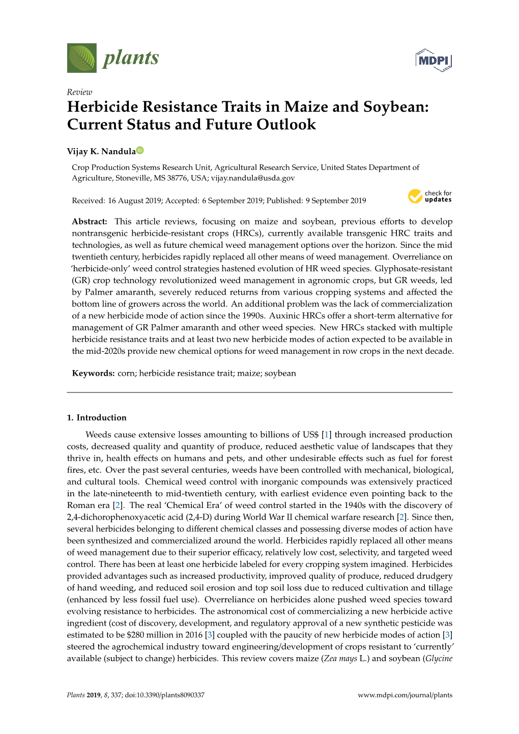 Herbicide Resistance Traits in Maize and Soybean: Current Status and Future Outlook