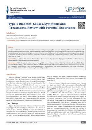 Type 1 Diabetes: Causes, Symptoms and Treatments, Review with Personal Experience