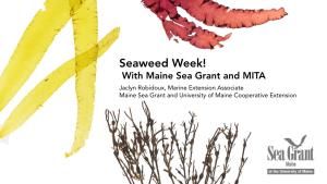 Seaweed Week! with Maine Sea Grant and MITA Jaclyn Robidoux, Marine Extension Associate Maine Sea Grant and University of Maine Cooperative Extension Seaweed