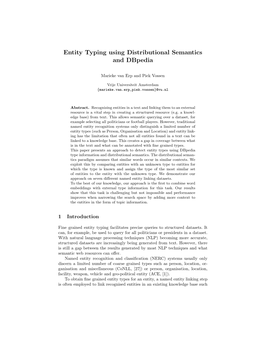 Entity Typing Using Distributional Semantics and Dbpedia