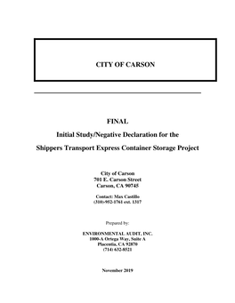 CITY of CARSON FINAL Initial Study/Negative Declaration for The