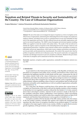 Nepotism and Related Threats to Security and Sustainability of the Country: the Case of Lithuanian Organizations