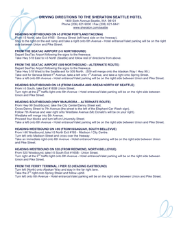SHERATON SEATTLE HOTEL 1400 Sixth Avenue Seattle, WA 98101 Phone (206) 621-9000 / Fax (206) 621-8441