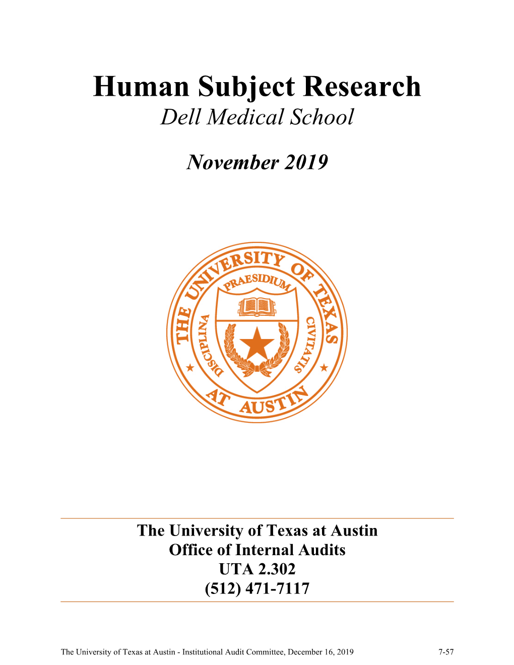 UTAUS Human Subject Research at Dell Medical School Report