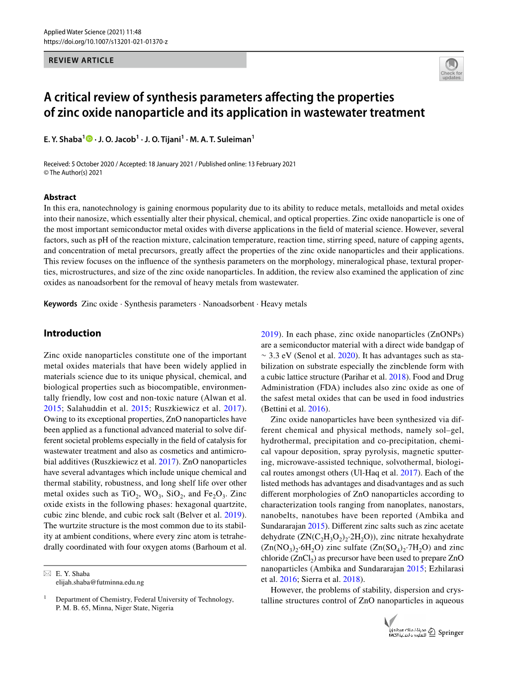 A Critical Review of Synthesis Parameters Affecting the Properties