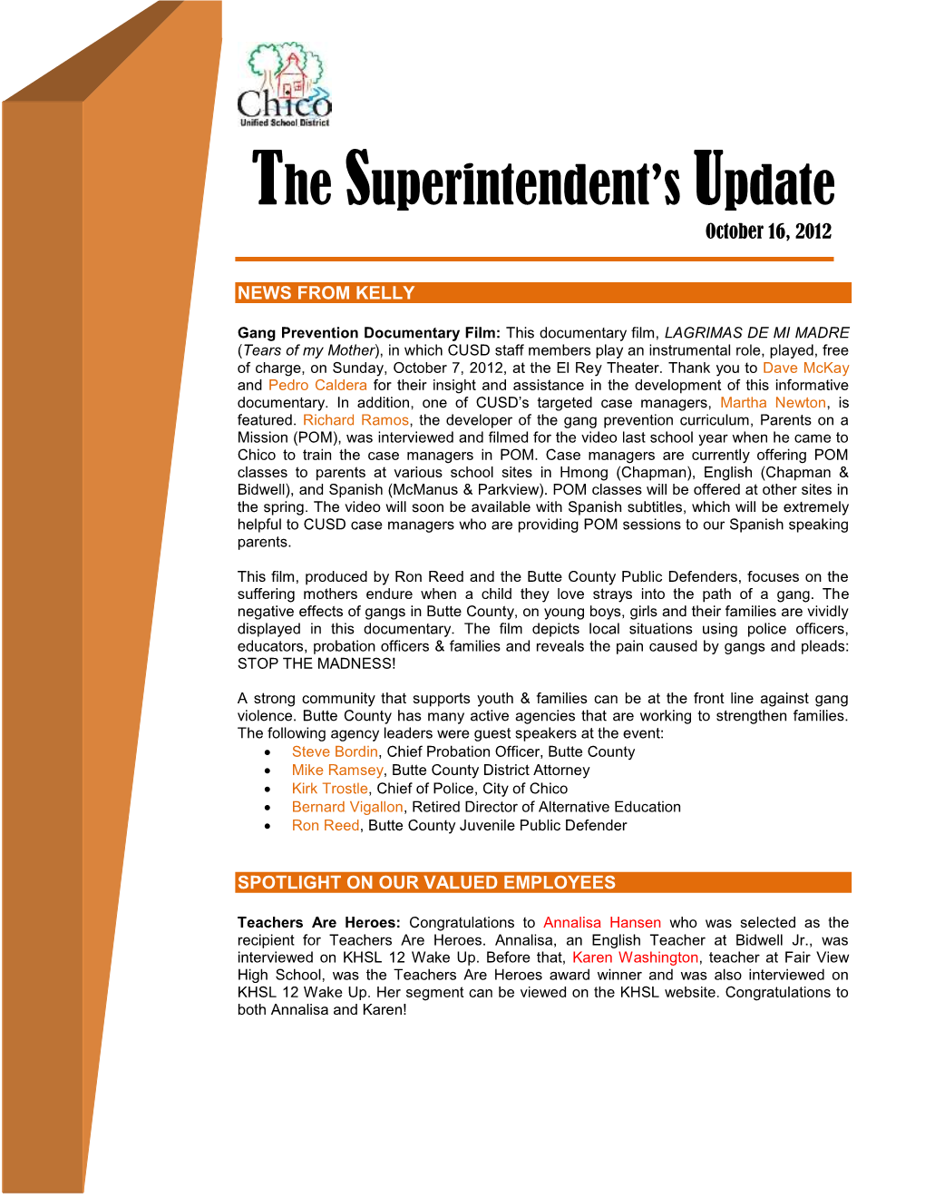 The Superintendent's Update