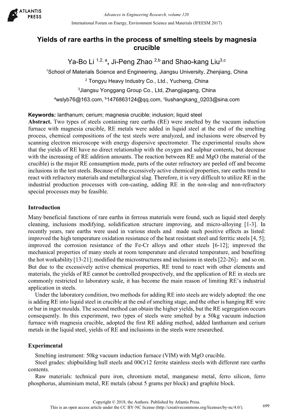 Yields of Rare Earths in the Process of Smelting Steels by Magnesia Crucible