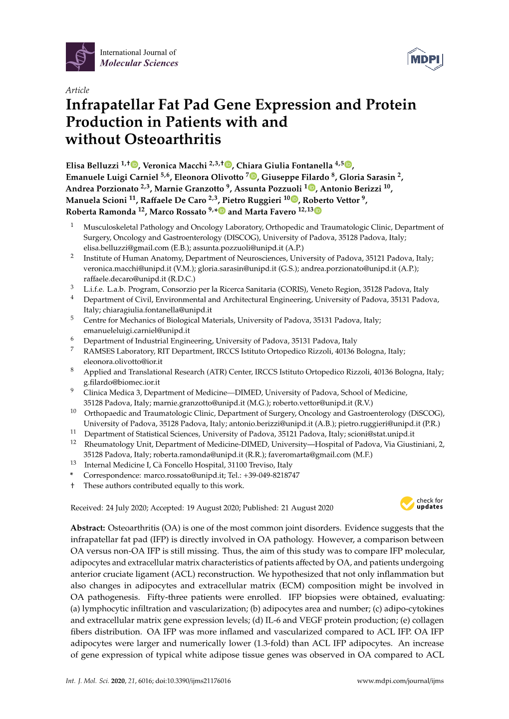 Infrapatellar Fat Pad Gene Expression and Protein Production in Patients with and Without Osteoarthritis