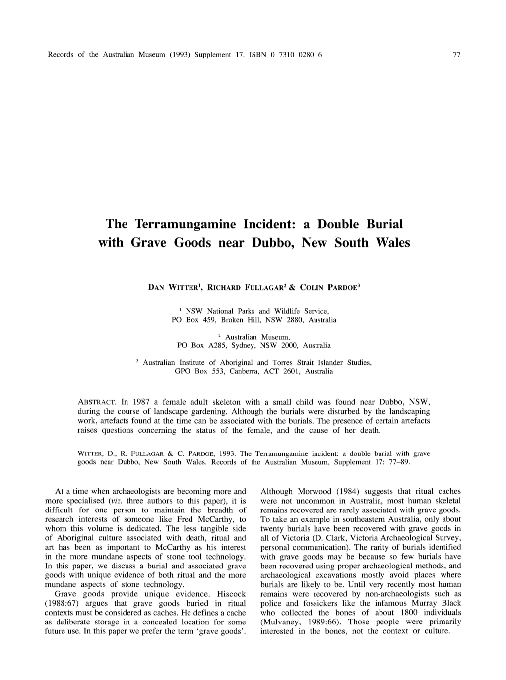 A Double Burial with Grave Goods Near Dubbo, New South Wales