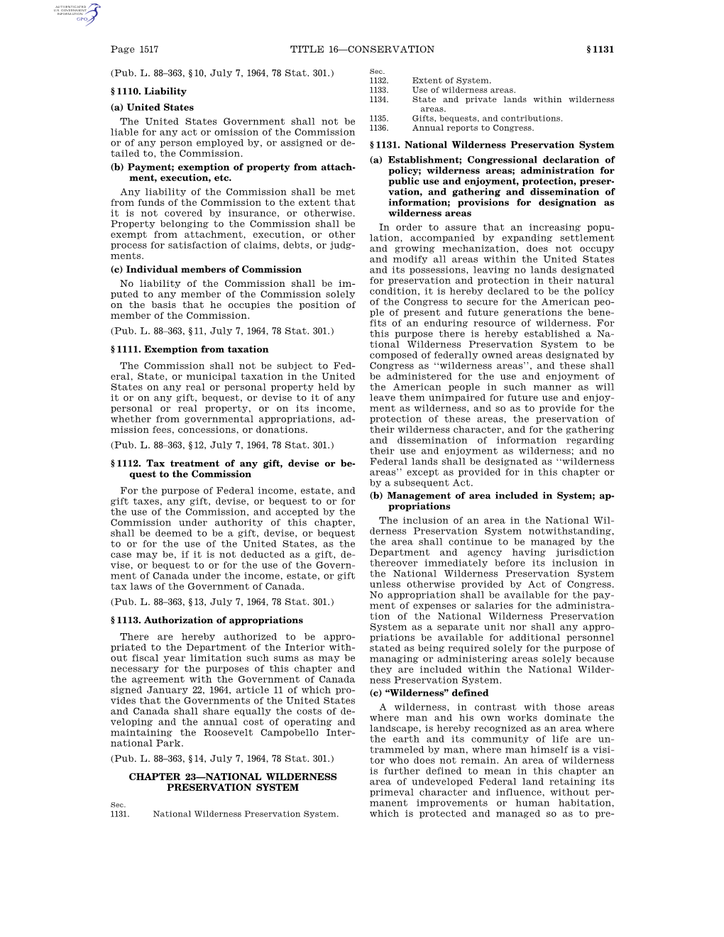 Page 1517 TITLE 16—CONSERVATION § 1131 (Pub. L