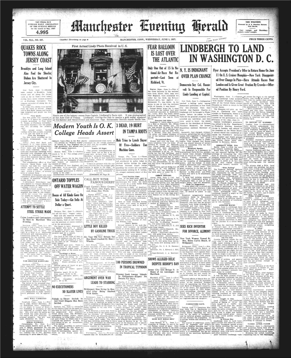 Lindbergh to Land in Washington D. C