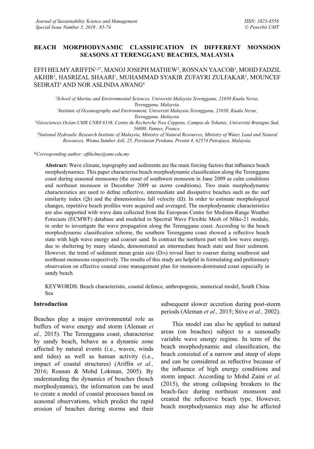 Beach Morphodynamic Classification in Different Monsoon Seasons at Terengganu Beaches, Malaysia