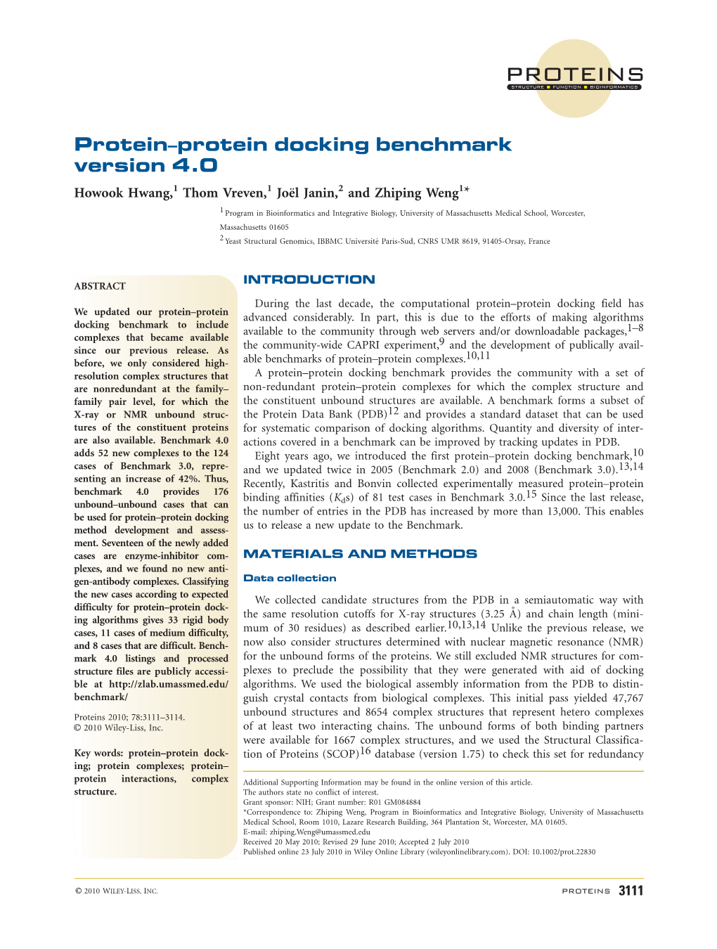 Proteinprotein Docking Benchmark Version