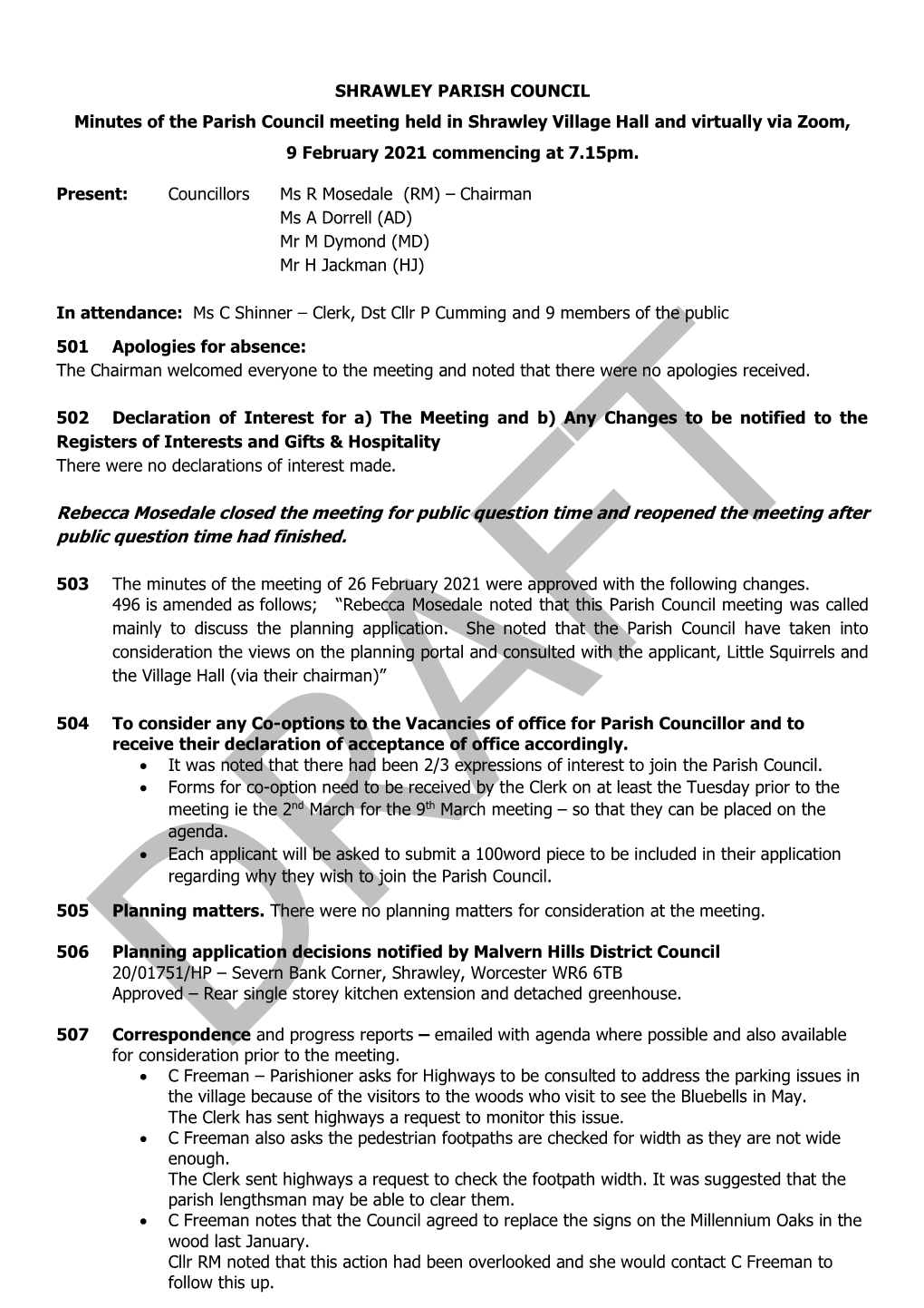 Meeting Minutes – 9Th February 2021