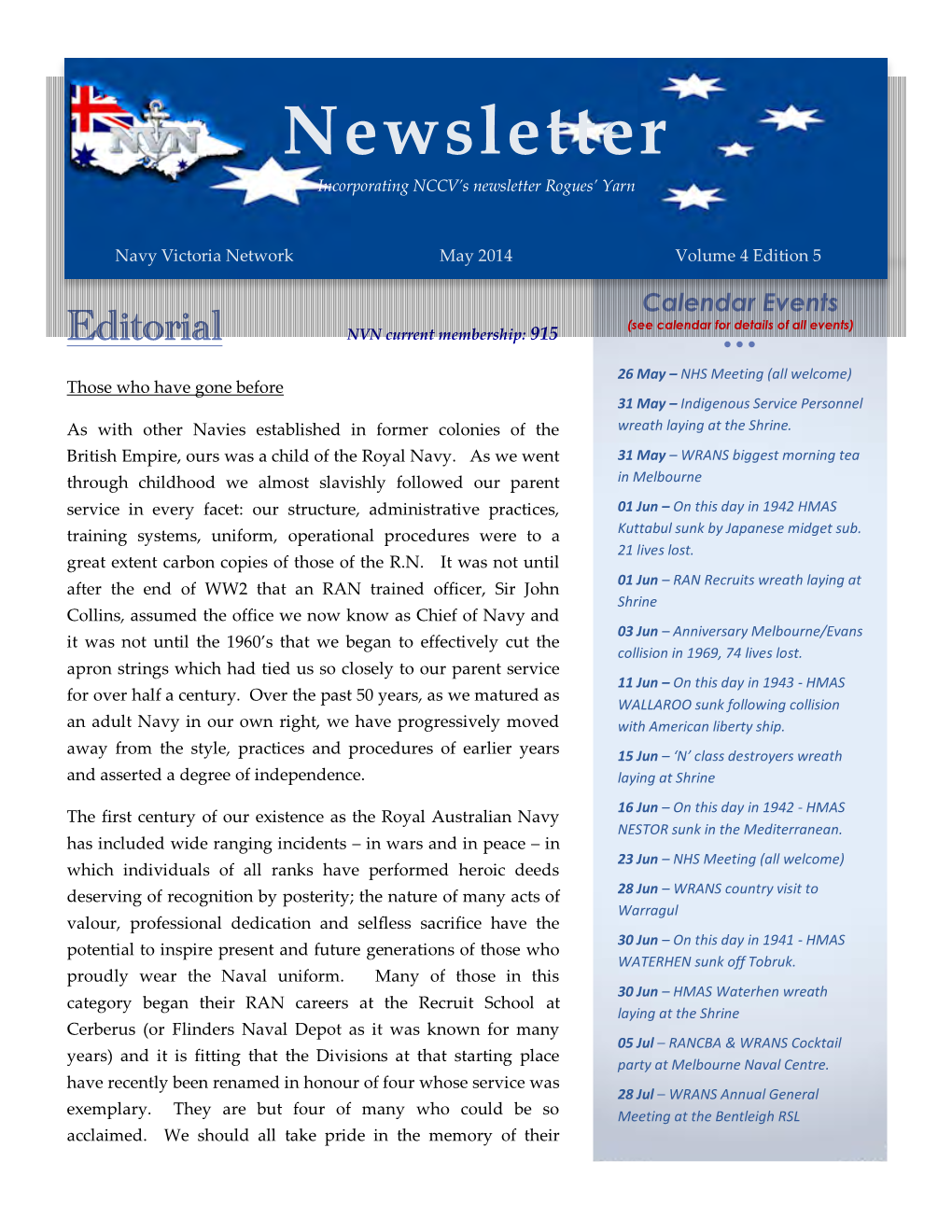 Newsletter Incorporating NCCV’S Newsletter Rogues’ Yarn