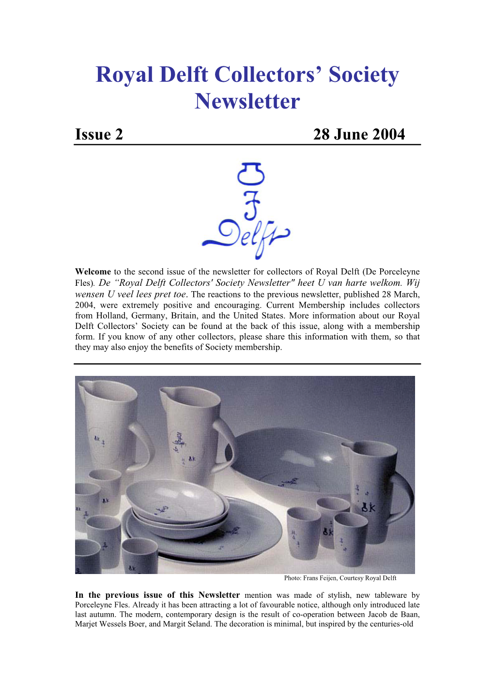 Royal Delft Collectors' Society Newsletter