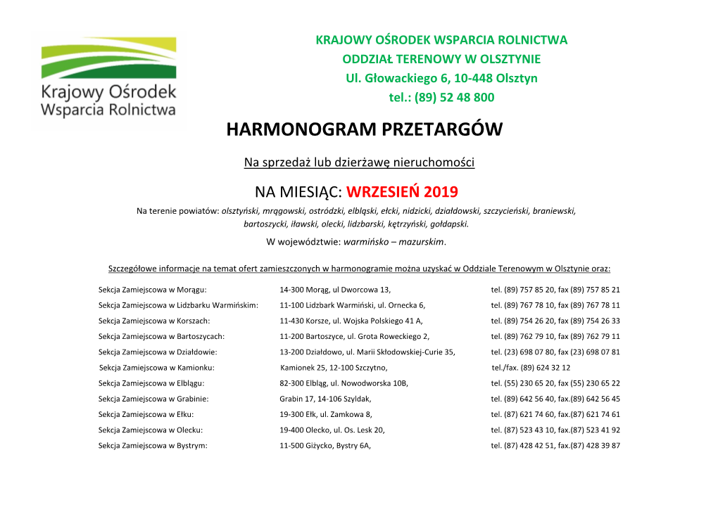 Harmonogram Przetargów