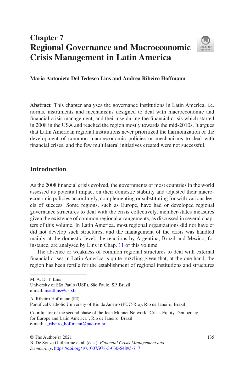 Regional Governance and Macroeconomic Crisis Management in Latin America