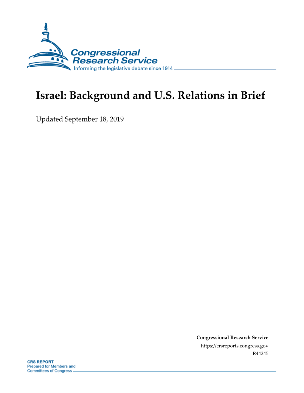 Israel: Background and U.S. Relations in Brief